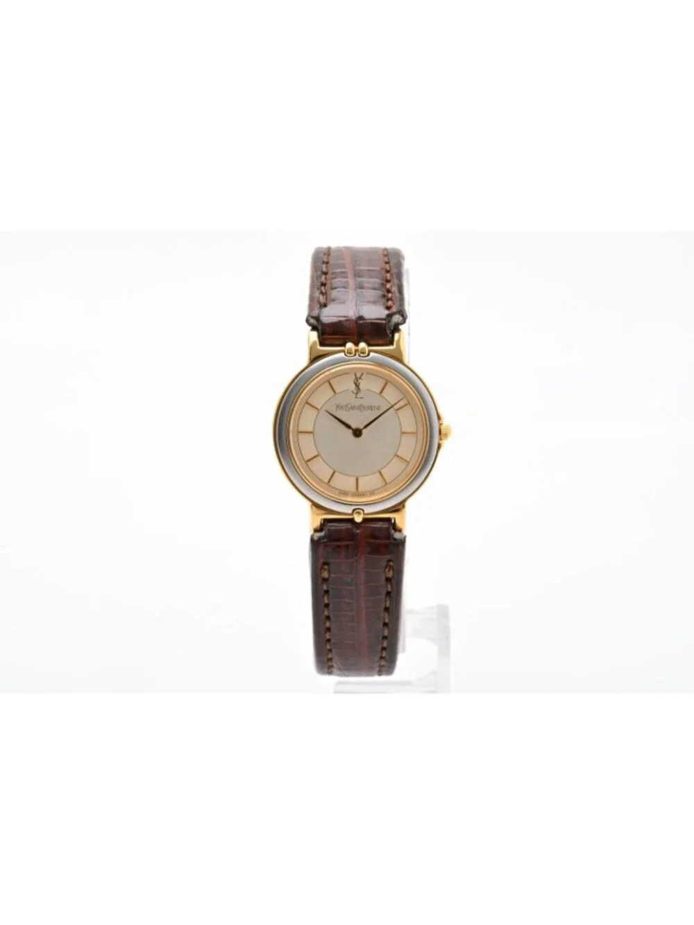 Saint Laurent YSL 2200 Quartz Watch Gold Dial Leather Strap